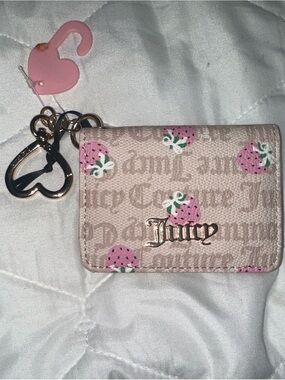 Juicy Couture Beige and Pink Cardholder with Heart Keyring